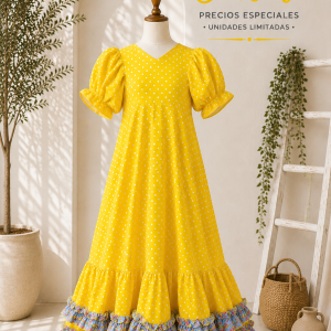 Traje Amarillo lunar blanco