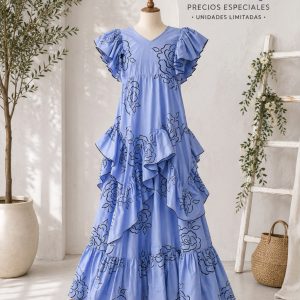 Traje azul estampado