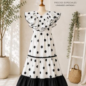 Traje blanco y negro lunares